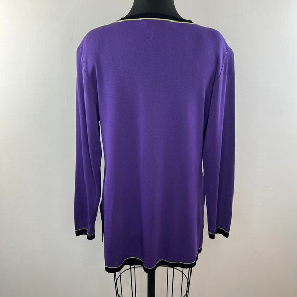 MISOOK Purple Black Open Cardigan Sweater Side Slit Round Neck M L ? - Picture 5 of 6